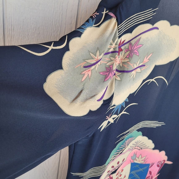 SUE WONG 100% Silk Black Floral Kimono Duster, Size Large - Picture 4 of 7